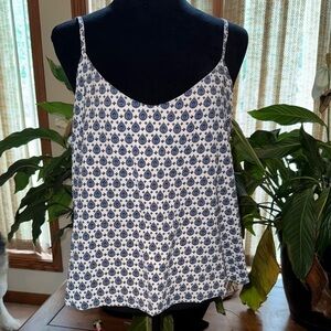 Blue and White Relaxed Crop Camisole Tank Top